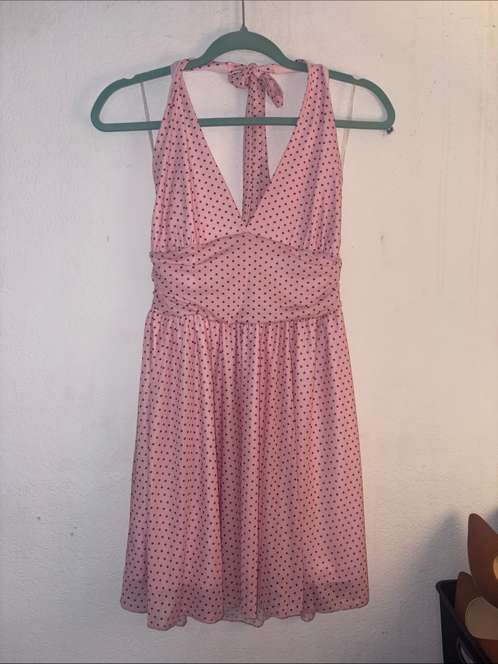 See You Monday Pink and Black Polka Dot Halter Mini Dress